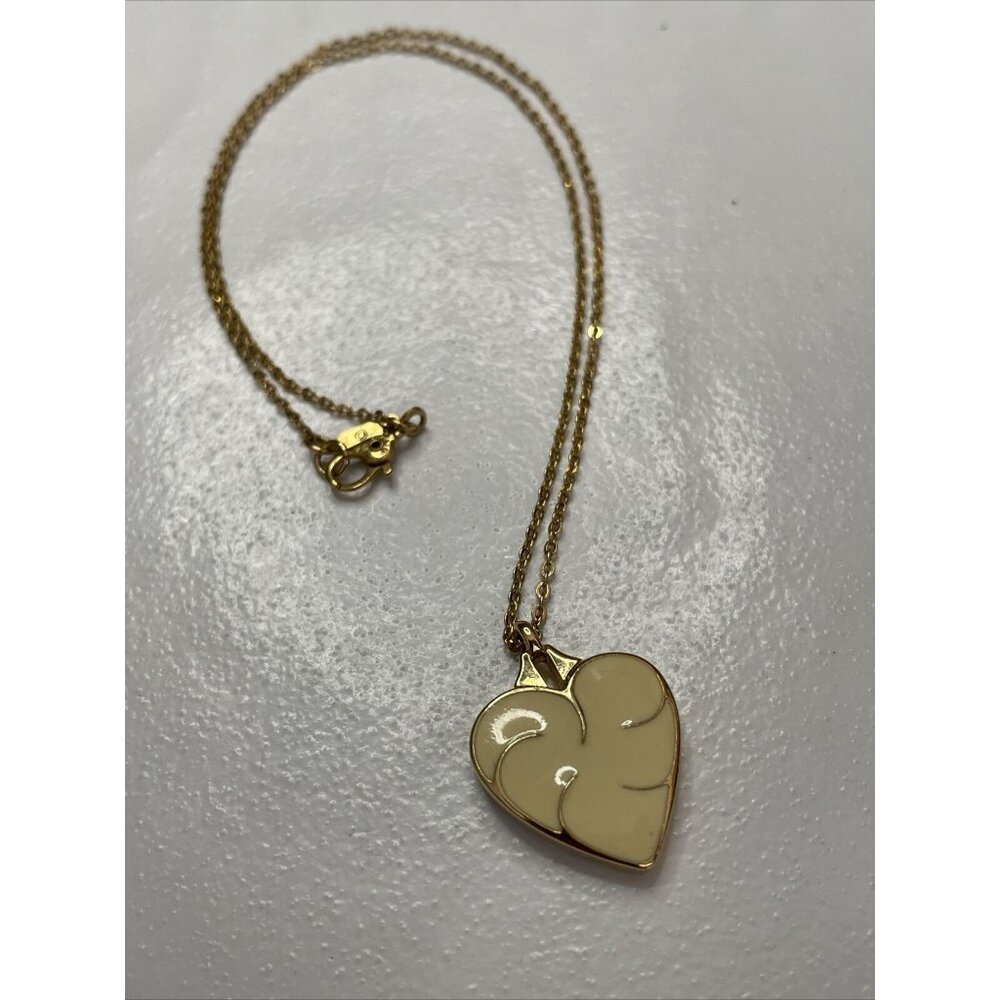 Vintage Monet Goldtone Dainty Necklace Chain With‎ Cream Enamel Heart Pendant